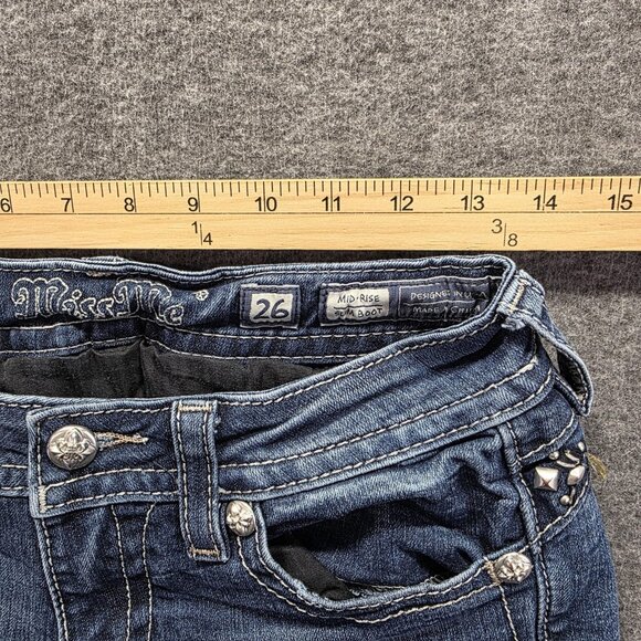 Miss Me Jeans Womens 26 Blue Mid-Rise Slim Boot Rhinestone Embellished Pockets - Picture 7 of 11